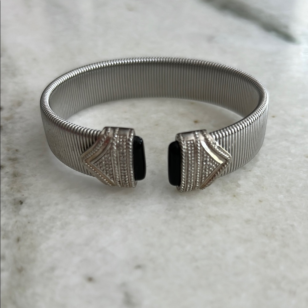 Silver Cuff Bracelet with Black Onyz Accents